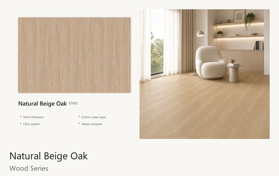Natural Beige Oak vinyl flooring